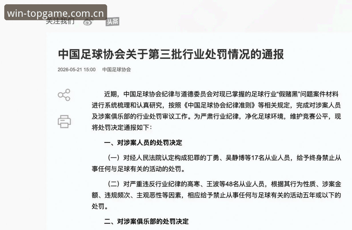中国足协第三批禁足名单最新动态：17人终身禁足，48人遭五年禁赛，行业整顿持续升级